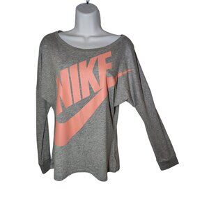 Nike Gray Peach LS Slouchy Boat Neck Women's Pullover Jersey Top S